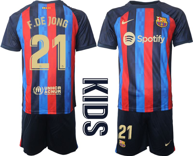 Youth 2022-2023 Club Barcelona home blue #21 Soccer Jersey